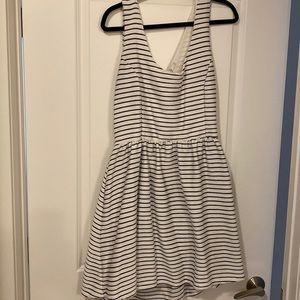 Cross top back striped fit and flare dress